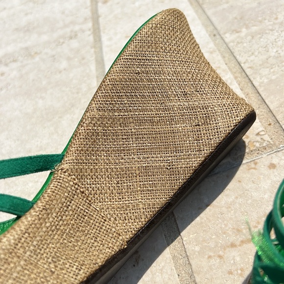 Green Slides Wedges Flower Ribbon Details Size 8 Platform Open Toe Elio Pitti - Picture 11 of 16